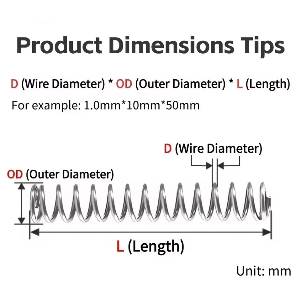 10 sztuk/partia Micro Mała Sprężyna Ściskana 0,5mm/0,6mm/0,7mm Średnica Zewnętrzna 4-12mm Długość 5mm do 50mm Naprawa Narzędzi Chirurgicznych i Elektroniki