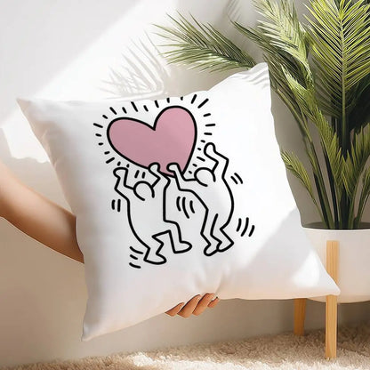 Funny K-Keith H-Harings Art Pillow Case Short Plush Print Cushion Cover Square Throw Pillow Covers Sofa Home Decor