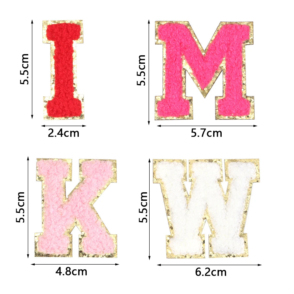 8pcs Sweet 26 Letters Towel Embroidery Patch Pink A-Z Self-adhesive Sticker Decoration For DIY Apparel Bag Crafts Accessories