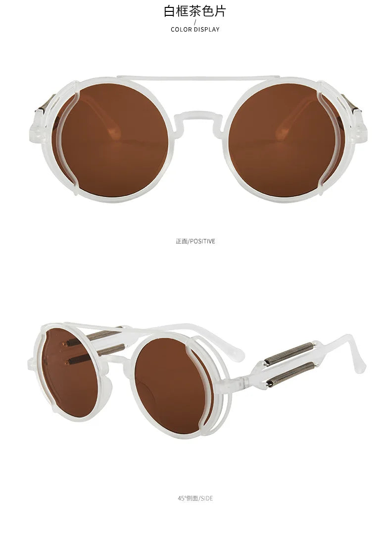Klasyczne gotyckie okulary przeciwsłoneczne Steampunk Luksusowa marka Projektant Wysokiej jakości męskie i damskie retro okrągłe okulary przeciwsłoneczne z oprawką z PC