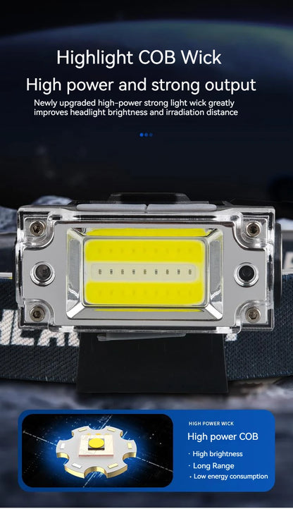 Mini Dual COB Headlamp Sensor Hat Clip Headlight 5 Lighting Modes Outdoor Camping Hunting Flashlight Induction Head Lamps
