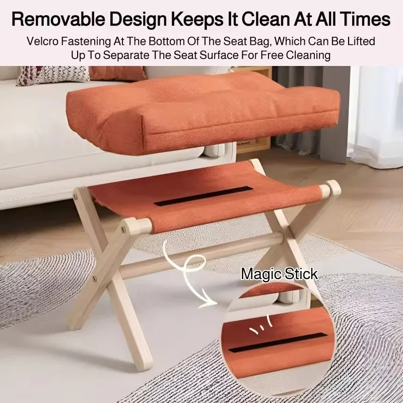 Portable Wooden Footstool with Plush Cotton Padding for Entryway and Lounge Use