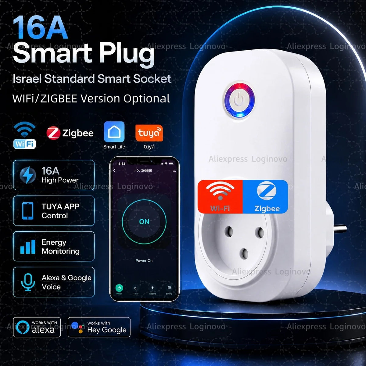 16A Tuya Smart Plug WiFi Zigbee Smart Socket Israel Plug With Energy Monitoring Timer Voice Control Alexa Google Smart Life APP