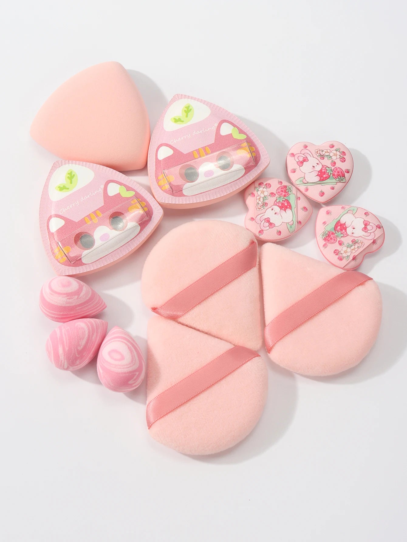 Rice Ball Cat 12-Piece Set, Expands When Exposed to Water, Dual-Use for Wet and Dry, Makeup Sponge Suitable for All Skin Types