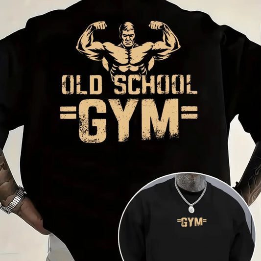Men's Retro Fitness T-shirt - Retro Training Shirt for Summer Use in Gym and Casual Wear Round-neck Short Sleeve Style