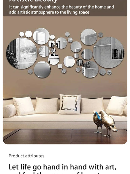 26 PCs 3D Acrylic Mirror Wall Stickers, Round Mirror, DIY Bedroom, Bathroom and TV Backroom Stickers Wall Decoration
