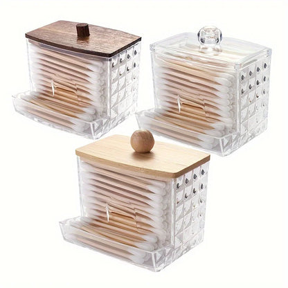 8oz Cotton Swab Holder Dispenser Clear Diamond Pattern Bathroom Organizer Accessories Decor for Storage Cotton Ball Holder Apoth