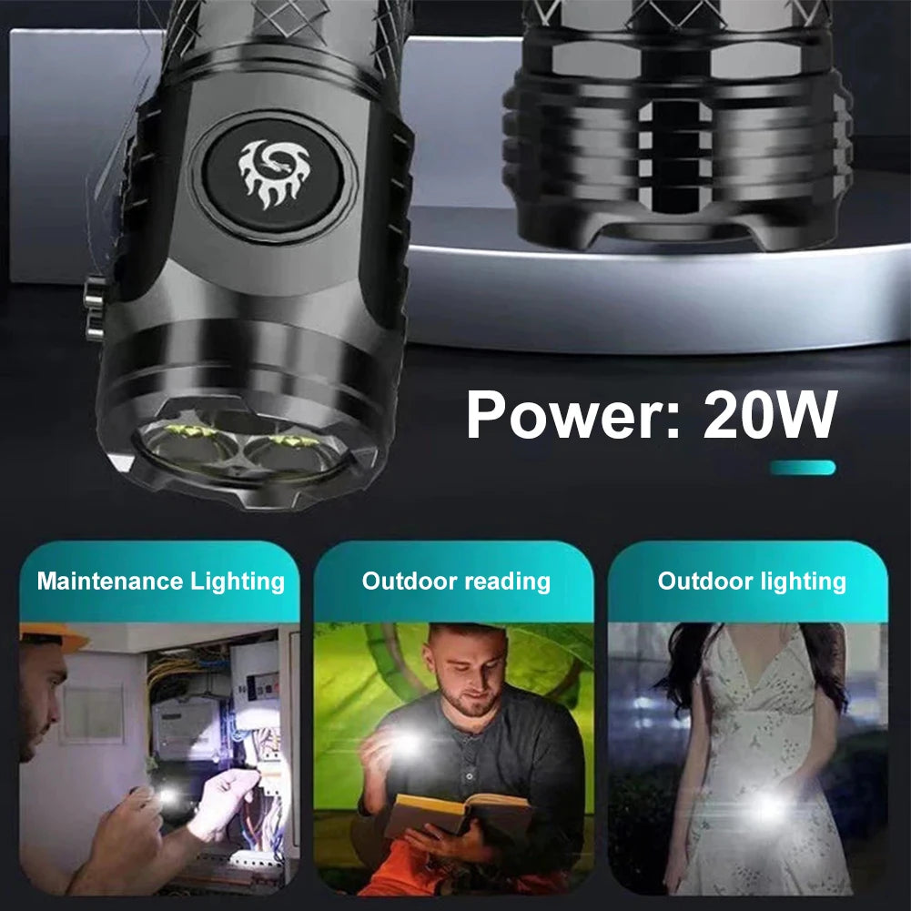 Type-C Rechargeable Waterproof Flashlight Adjustable Brightness Flash Light Super Bright Flashlight Powerful Handheld Flashlight
