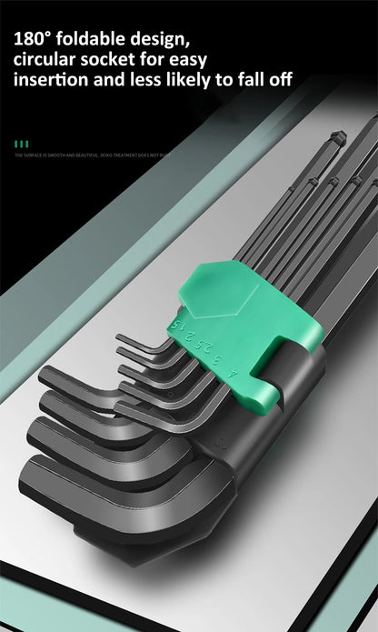 9Pcs Hex Wrench Set L Type Allen Key Set 1.5-10MM Hexagon Flat Ball Torx Star Head Spanner Screwdriver Set Household Hand Tools