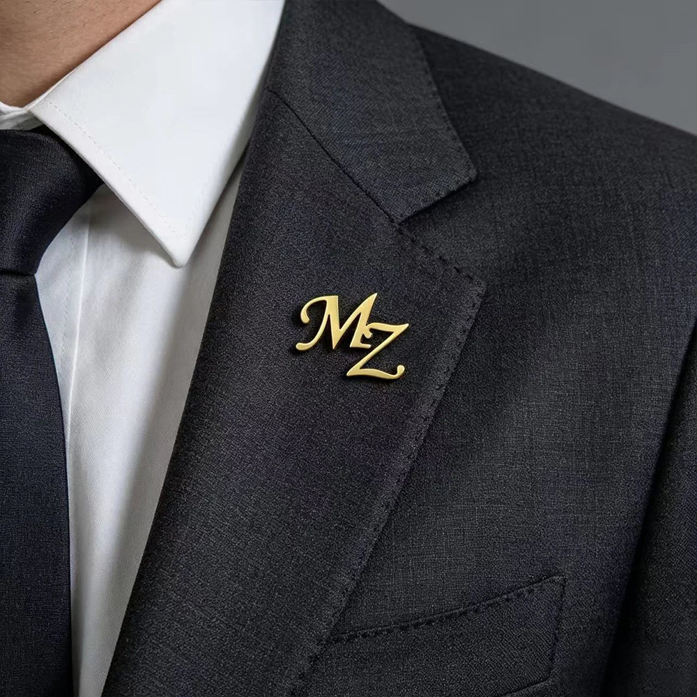 Customized Initial Letter Brooch Fashion Stainless Steel Customized Initial Letter Brooch Personalized Men's Jewelry Gift