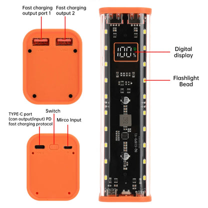 8Slots 18650/21700 Power Bank Case DIY Kit Mecha Transparent Quick Charge Flash Charger Battery Case Kit Power Bank Box Type C
