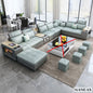 Modern U-Shaped Fabric Couch with Stools, Sectional Sofa Set with Storage Console & Cup Holder, Modular Corner Sofa with Pillows