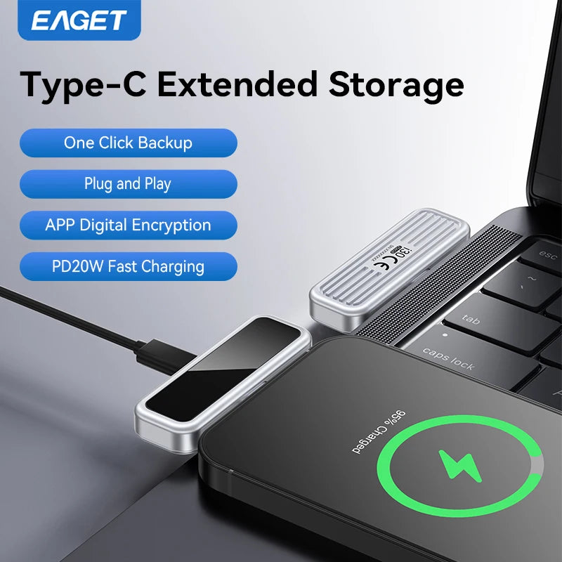Dysk flash USB Eaget 64 GB/128 GB/256 GB/512 GB typu C — i30, z wyświetlaczami LCD i szybkim ładowaniem PD 20 W do telefonu i tabletu