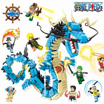 MOC One Piece Building Blocks Blind Box Luffy Kaido Dragon Bricks Model DIY Assemble Blue Dragon Figures Toy Kid Collection Gift
