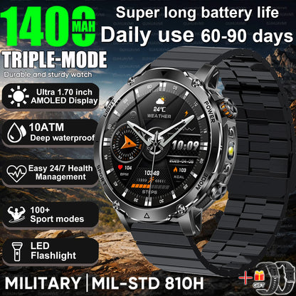 2026 Nowy Wojskowy CZOŁG Smartwatch Połączenia Bluetooth Wodoodporność 10ATM Bateria 1400mAh Monitorowanie Tętna Zegarek Sportowy Outdoor Męski