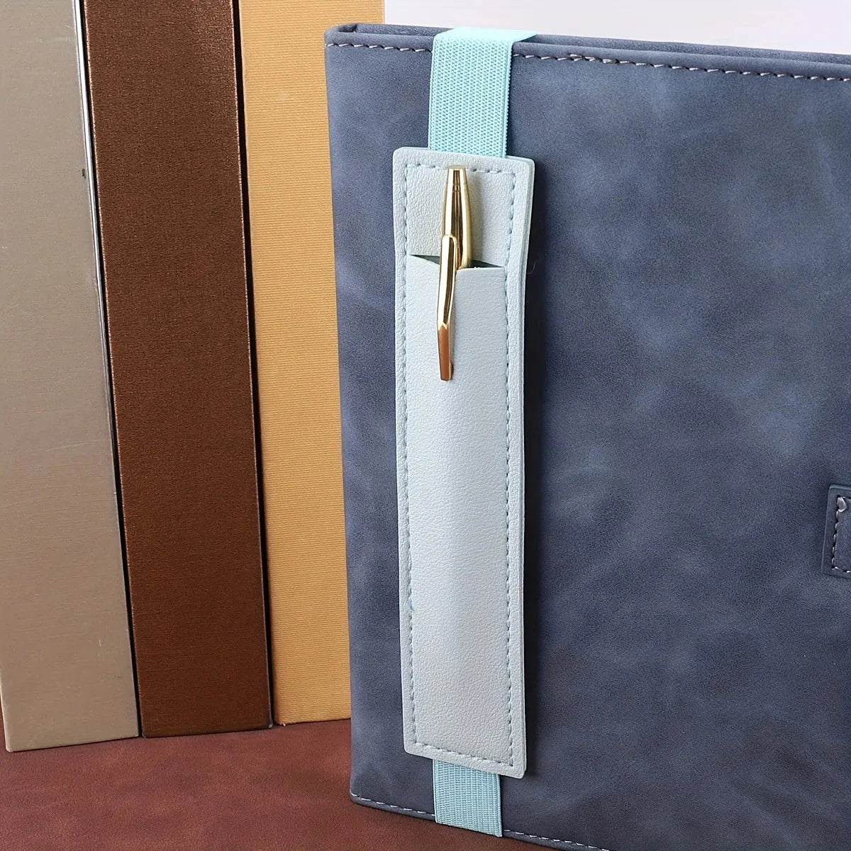 Pu Leather Pen Bag Elastic Buckle Book Notebook Fashion School Pen Case for Office Meeting Easy Carry Office Student Stationery