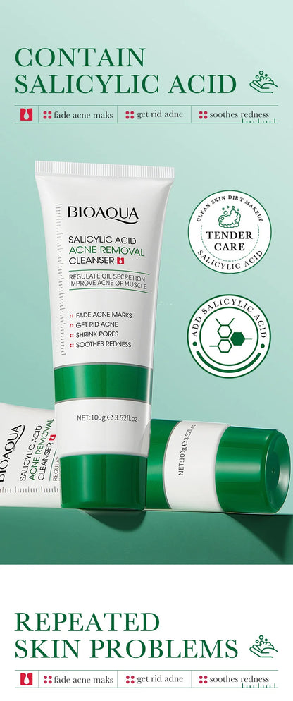 BIOAOUA Salicylic Acid Facial Cleanser Acne Treatment Moisturizing Oil Control Skincare Face Wash Foam Face Cleanser Skin Care