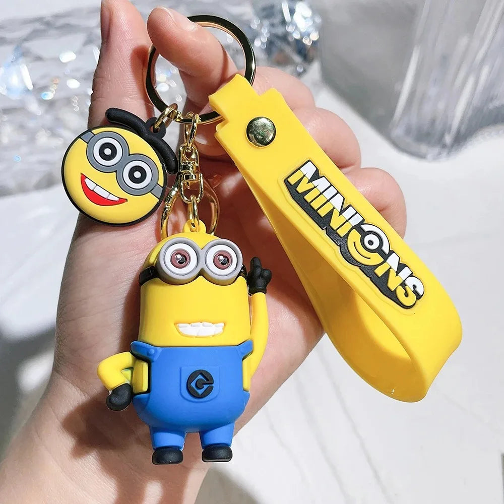1/3/7/14PCS New Popular Anime Minions Keychain Cartoon PVC Children Toy Gift Cute Key Ring School Bag Pendant Car Key Chain