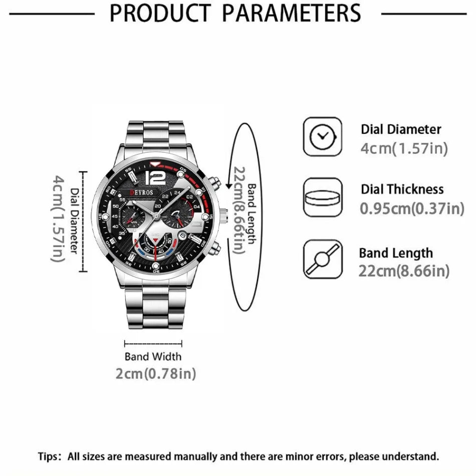 2 PCS/set  Men's Watches Fashion Sports Quartz Alloy Dial Strap Round Dial Quartz Movement Display Date Best Choice for Gift!