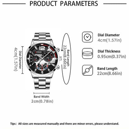 2 PCS/set  Men's Watches Fashion Sports Quartz Alloy Dial Strap Round Dial Quartz Movement Display Date Best Choice for Gift!