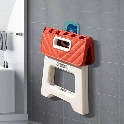 Portable Folding Footstool Stool - Lightweight Sturdy Plastic Square Step Stool with Anti-Slip Base & Handle, Compact Design