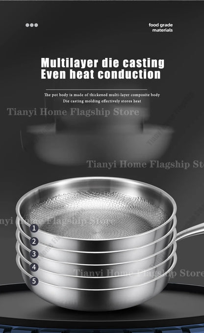 22/24/26/28/30cm Titanium Stainless Steel Frying Pan Non-stick Wok Home Egg Steak Skillet Induction Gas Stove Kitchen Cookware
