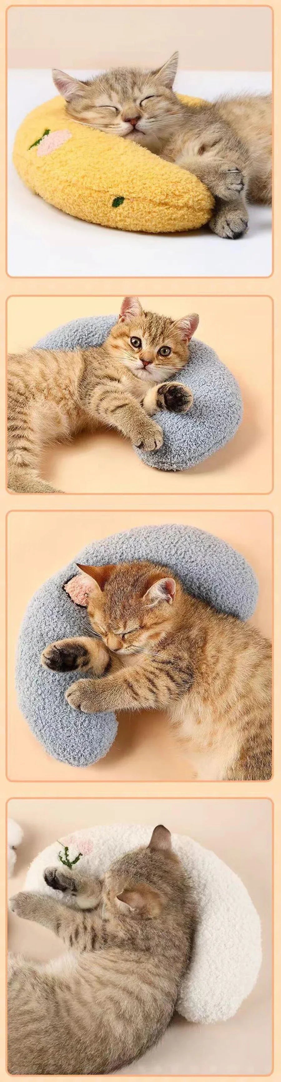 Cute Dogs Cats Little Pillows U-Shaped Neck Protector Pets Deep Sleep Pillow for Puppy Kitten Soft Fluffy Calming Toys Washable
