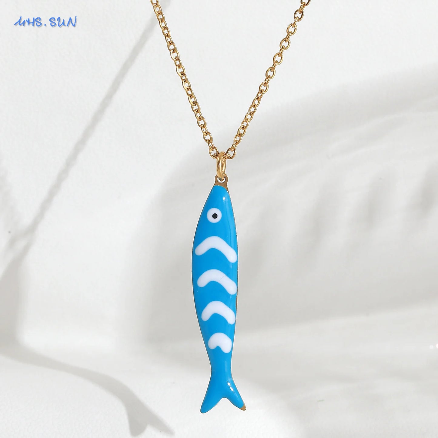 Cute Colorful Enamel Fish Pendant Necklaces For Women Girls Lovely Stainless Steel Gold Color Summer Waterproof Beach Jewelry