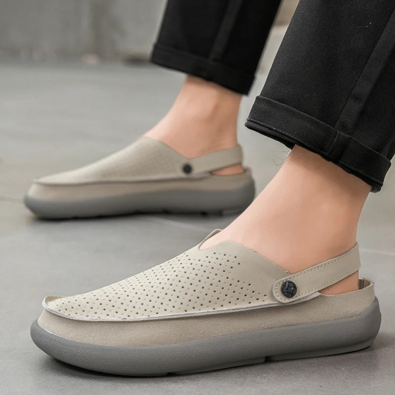Men's Breathable perforated casual Dress sandals summer lightweight soft sole outdoor walking shoes fashion comfort tide shoes
