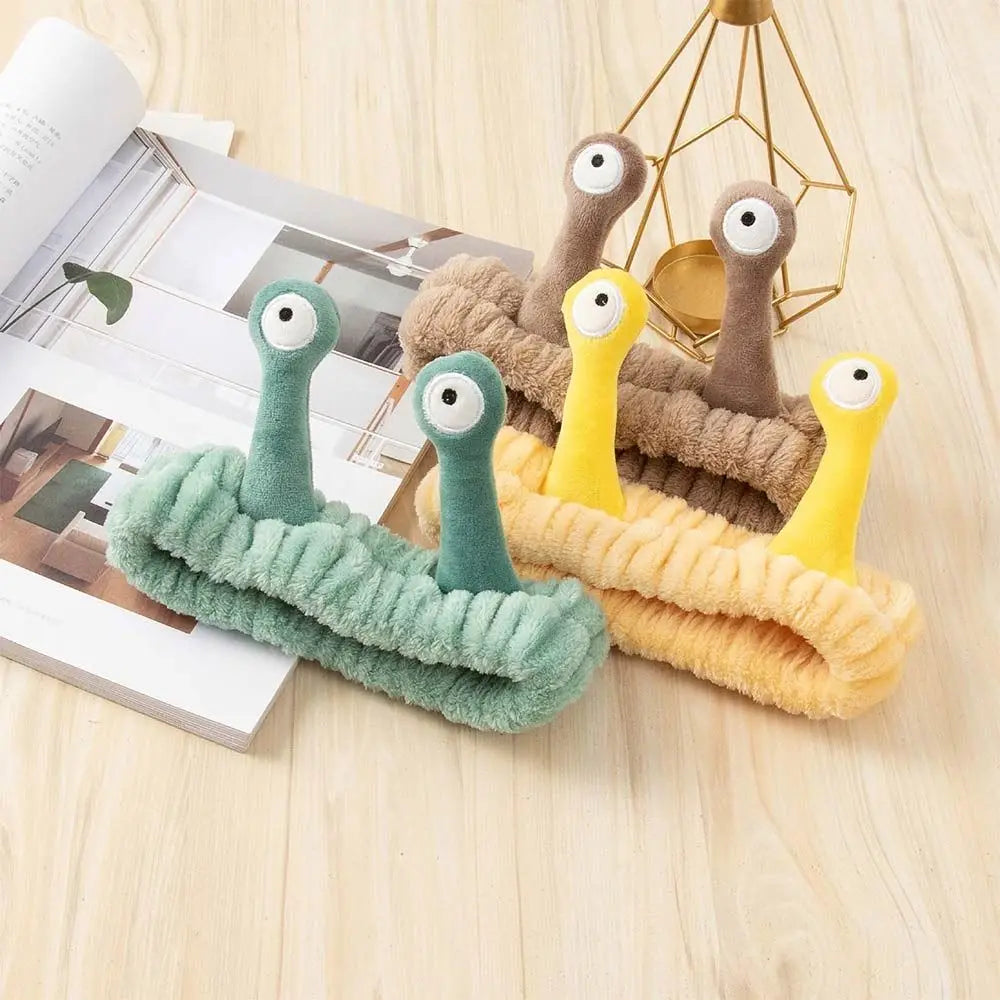 Cute Coral Fleece Cartoon Snail Headband Make up Elastic Face Wash Hairband Skin Care Spa Hairband Women Girl