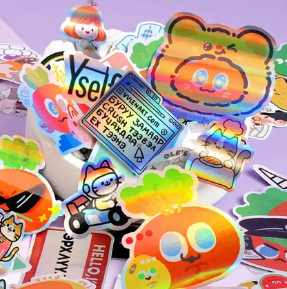 50pcs Custom Die Cut Vinyl Holographic Stickers Personalized Party Cutout Shiny Business Labels Decal Wedding Packing Decoration