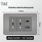 118 US Mexico Grey Stainless Steel Brushed 2way Electrical Light Switch Home Wall Socket Plug Double USB Type-C Power Outlet