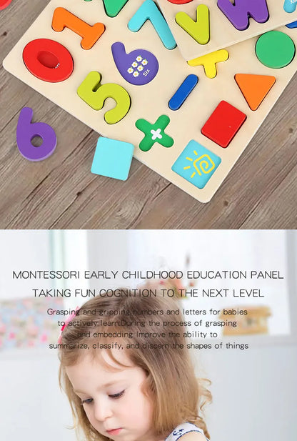Kids Alphabetic Arithmetic Number Geometric Shapes Wooden Puzzle Montessori Preschool Learning Educational Game Toy for Children