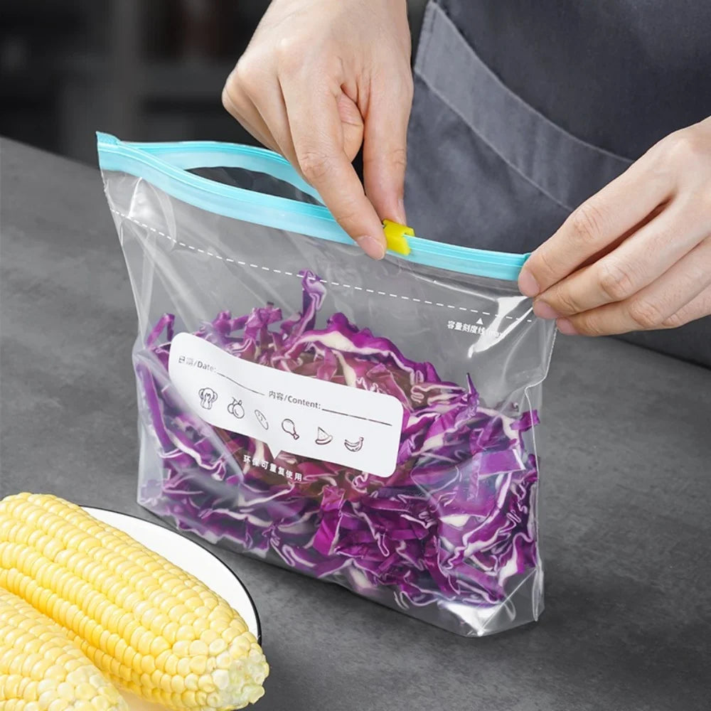 3 Sizes Food Grade Reusable Fresh Keeping Bags Zip Lock Seal Stand Up Storage Bags for Fridge Food Organization For Home Fridge