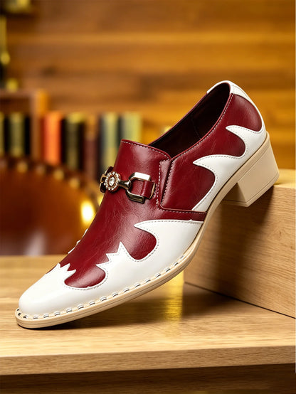 Breathable Comfort Low Heel Men Loafers White Red Patchwork Leather Slip On Business Wedding Casual Dress Shoes