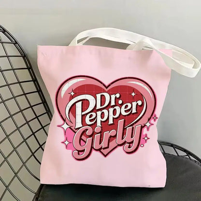 Classic Red Drink D-Dr P-PePper Storage Bags Canvas Double-Sided Print Fashion Shoulder Tote Shopping Bag Gift Eco Handbags