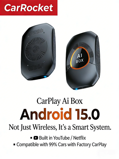 CarRocket Android 15.0 System AI Box Wireless CarPlay & Auto Adapter 4K Video Support Compatible with Factory CarPlay & Android