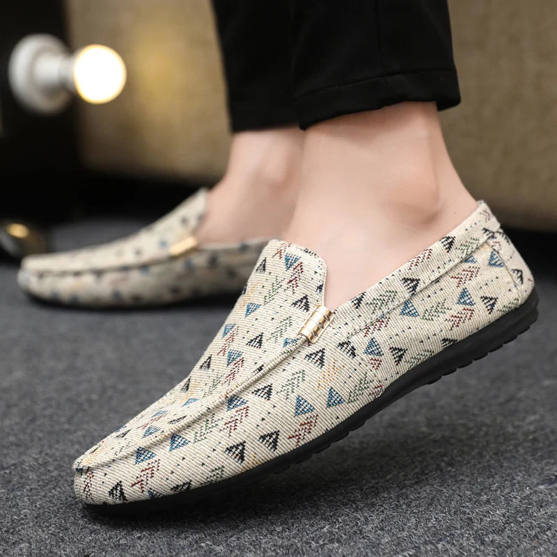 Summer Flat Casual Shoes Men Canvas Loafers Lightweight Breathable Slip-on Shoes Man Comfortable Non-slip Men's Driving Shoes