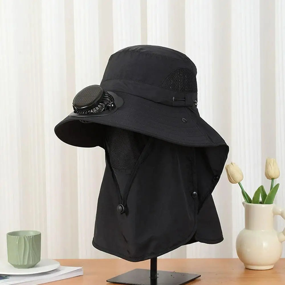 New Multi-Function Solar Fan Sun Hat - Waterproof Fishing Hat with Built-In USB Charging & Wide Brim for UV/Heat Protection
