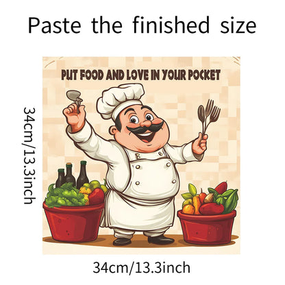 1pcs Laughing Chef Delicious Ingredients Poster Cabinet Dining Room Background Landscaping Wall Sticker Kitchen Decoration