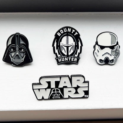 4pcs/Set Star Wars Robot Cartoon Enamel Pins Set Darth Vader Stormtrooper Brooches Movie Fan Badges Cool Party Gift for Clothing