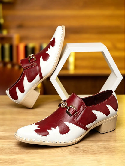 Breathable Comfort Low Heel Men Loafers White Red Patchwork Leather Slip On Business Wedding Casual Dress Shoes
