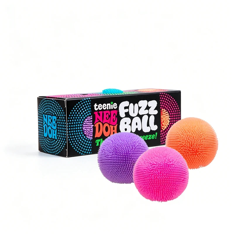 Needoh Mini 3 Pack Fuzz Ball Stress Teenie Squishy Sensory Toy The Groovy Glob Relief Fidget Non-Toxic Soft Balls for ADHD Gift