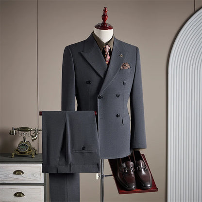 High-quality Groom Wedding Suit, Fashionable and Stylish Dress, Men's Business Double-Breasted Suit Set, Men's Three-Piece Set