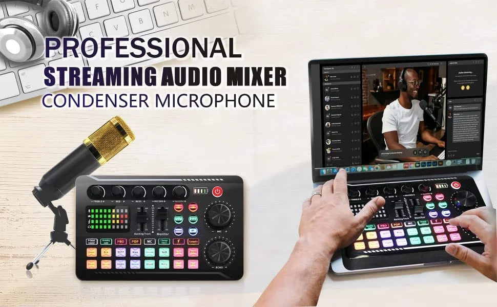 Professional Mic Microphone Wireless Sound Mixer Card Bluetooth Voice Changer For PC Condenser USB Wired Digital Live Soundcard