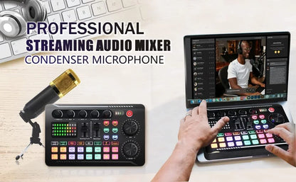 Professional Mic Microphone Wireless Sound Mixer Card Bluetooth Voice Changer For PC Condenser USB Wired Digital Live Soundcard