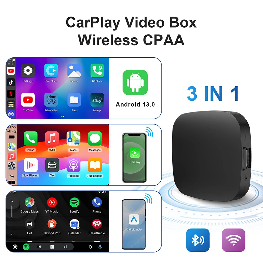 Android 13 Carplay AI Box Wireless Android Auto Smart TV Box For Youtube Netflix Toyota Mazda Hyundai Haval GMC Ford MG VW Kia
