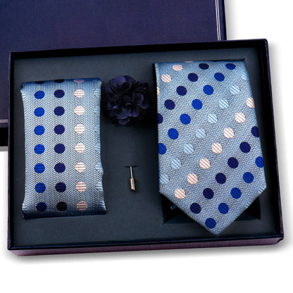 Elegant Ties For Men Classic Paisly Neck Tie Pocket Square Brooch Set With Gift Box Mens Business Wedding Suit Accessories