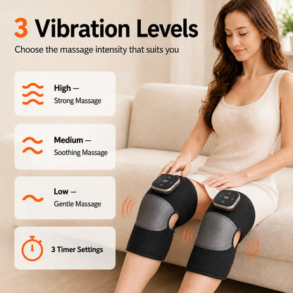 Cordless Heated Knee Massager, 5 Heat Levels 3 Vibration Levels, Magnetic Controller, Mugwort Wrap for Knee Shoulder Elbow Brace