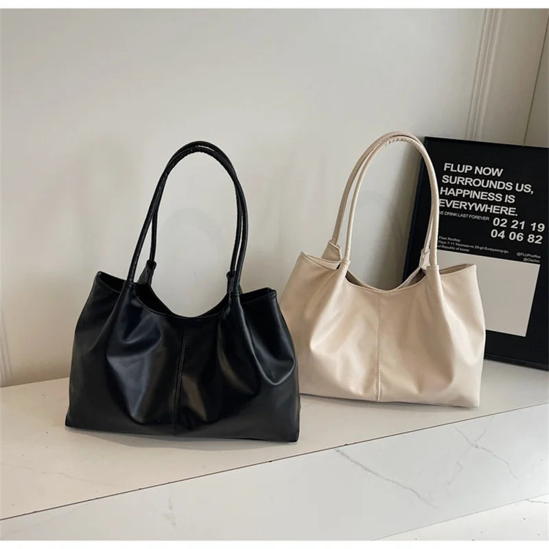 Fashion Women's Bag Large Capacity Tote Daily Commute Women's Shoulder Bag Black Soft PU Leather Handbag Shopping